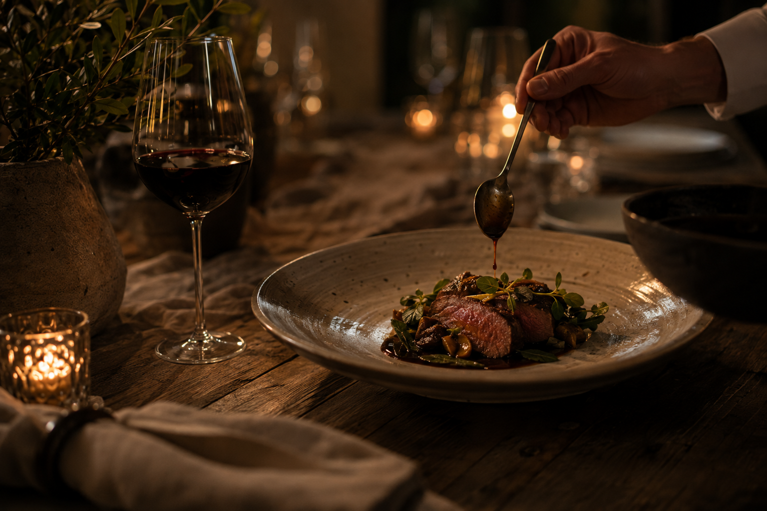 Chef finishing a private dinner at Keene Preserve