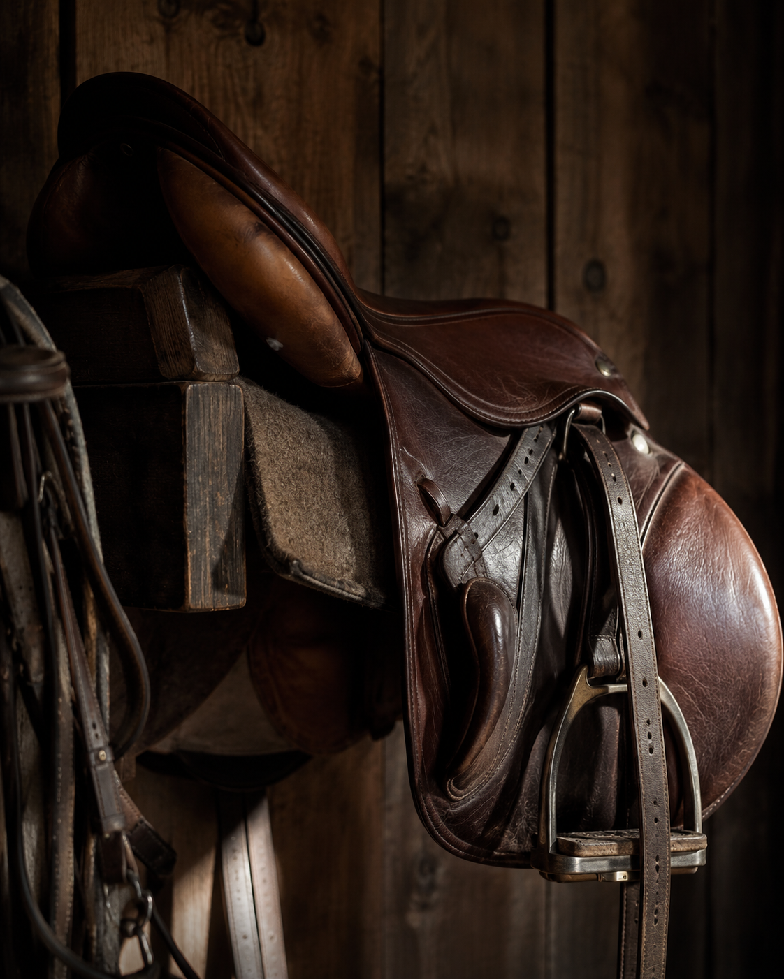 Leather English saddle detail at Keene Preserve